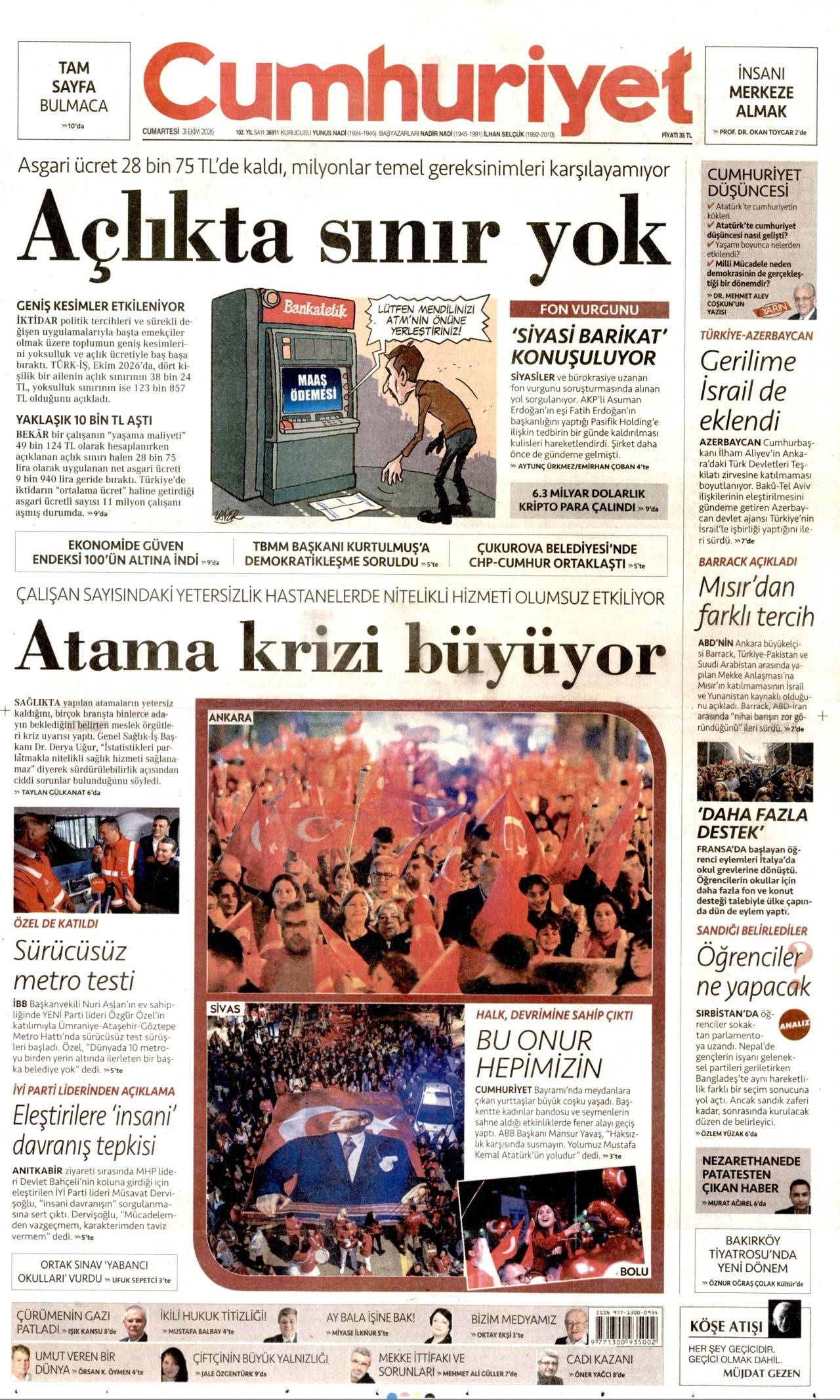 Cumhuriyet Gazetesi Gazete Manşeti