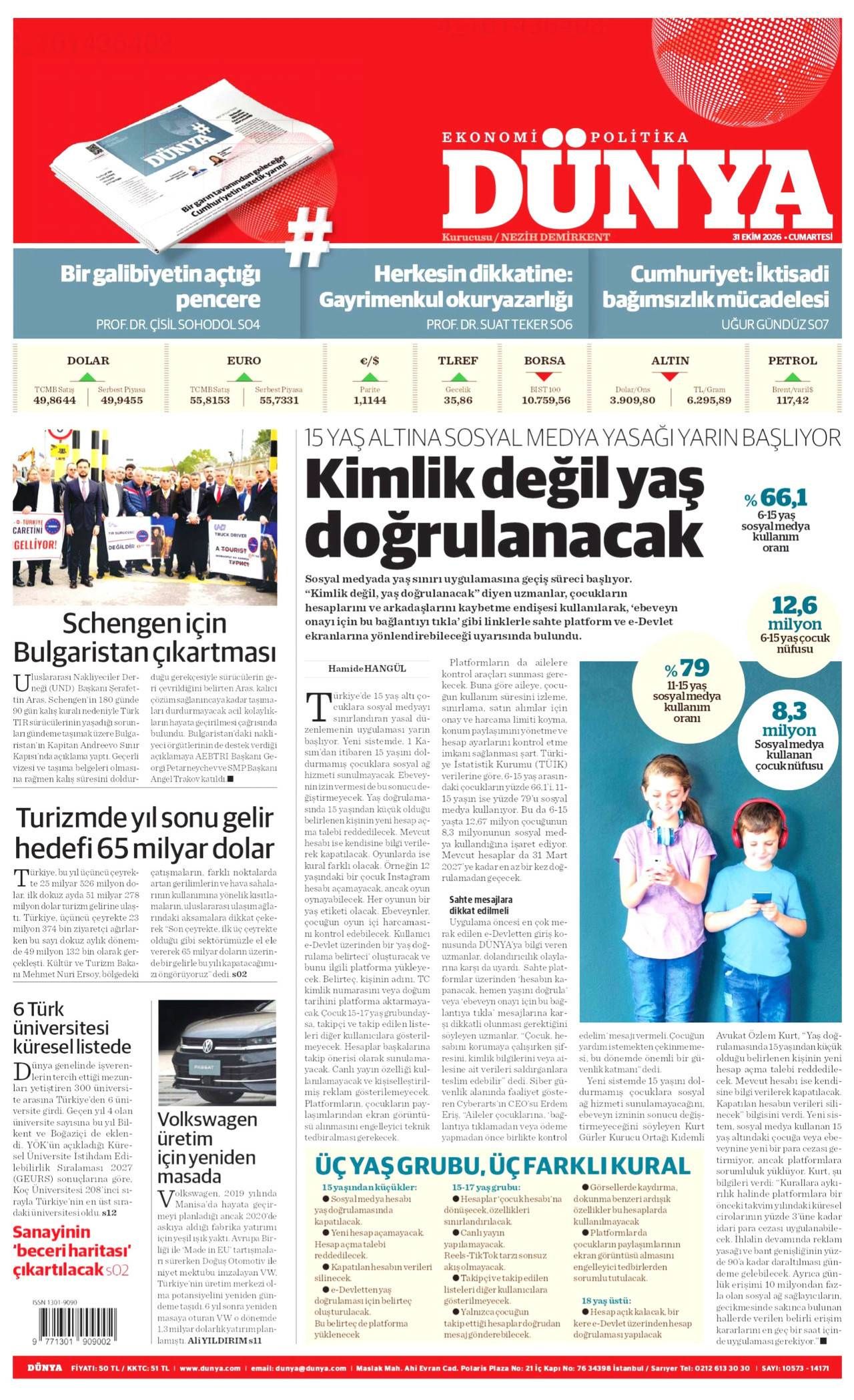Dünya Gazetesi Gazete Manşeti