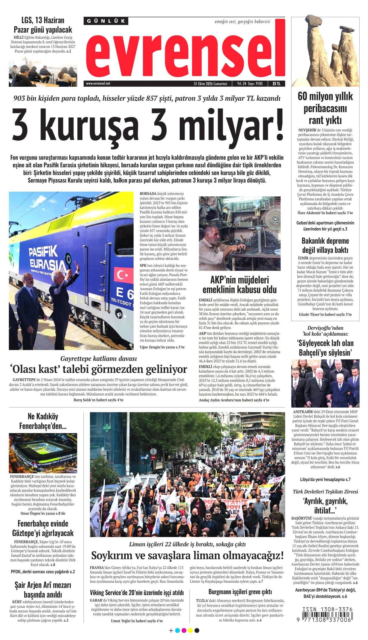 Evrensel Gazetesi Gazete Manşeti