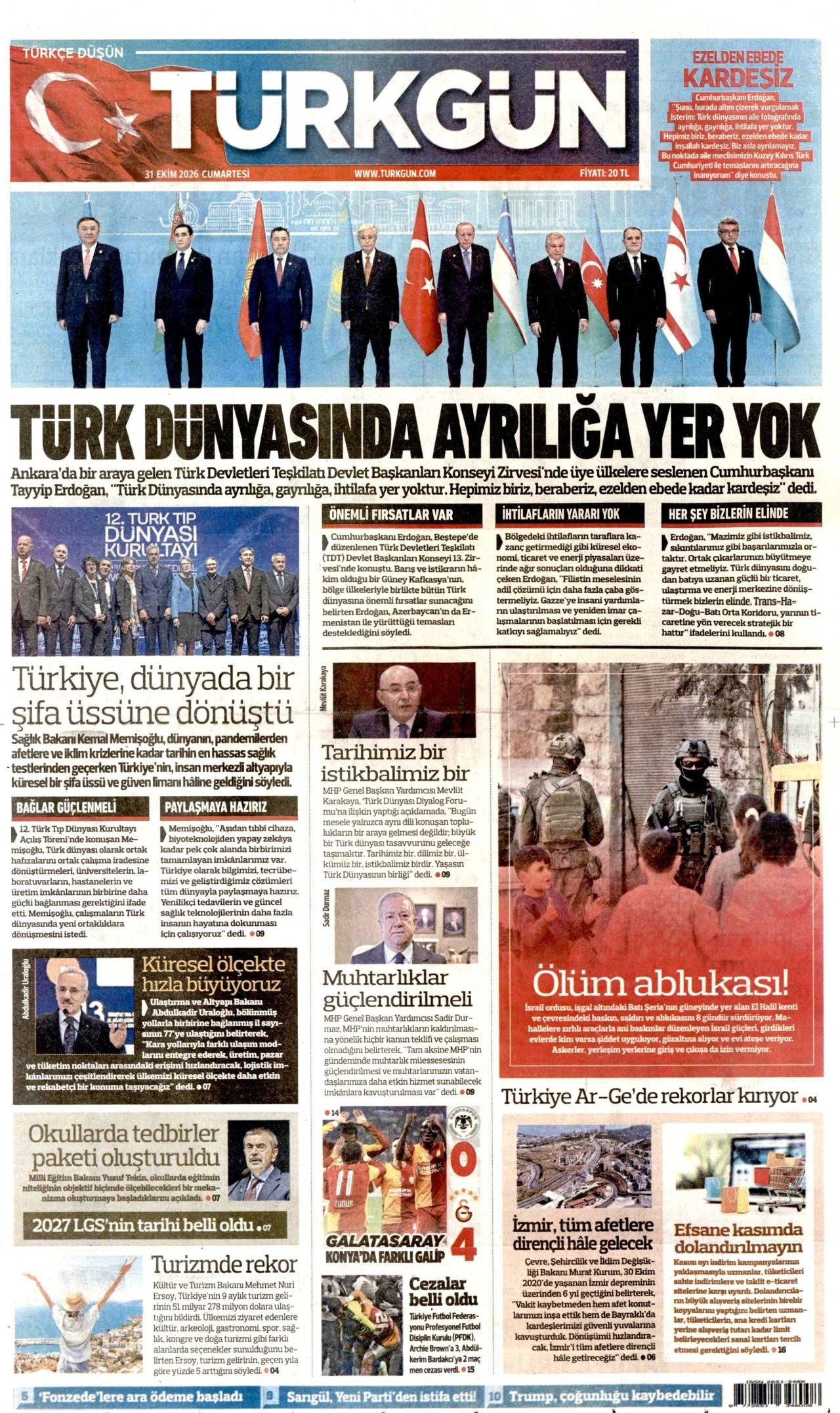 Türkgün Gazetesi Gazete Manşeti